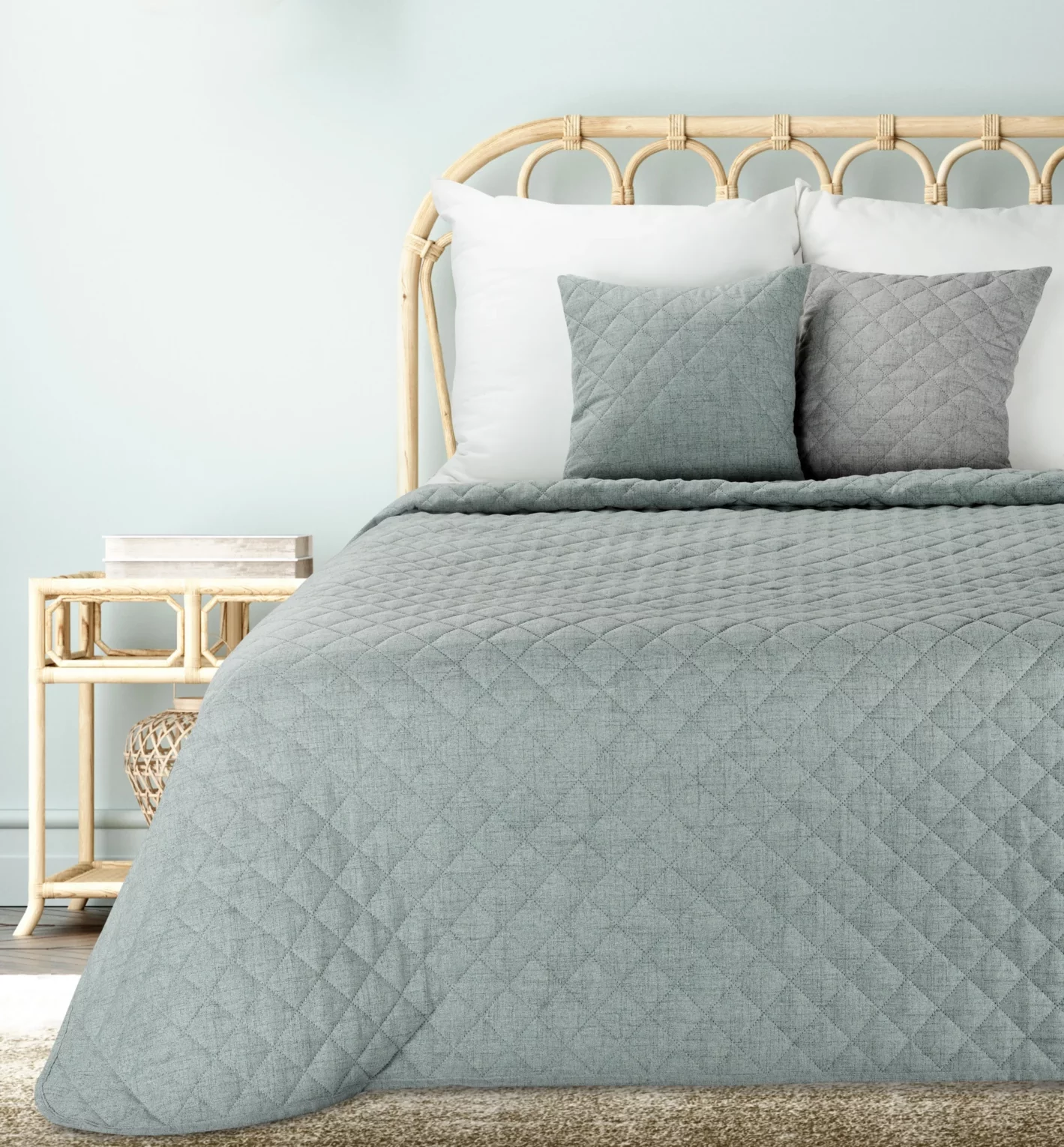 Narzuta o strukturze lnu miętowa 170x210 cm pikowana metodą hot press LEN 1 Eurofirany Premium