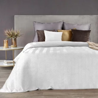 Narzuta welwetowa biała 230x260 cm pikowana w jodełkę metodą hot press SOFIA Eurofirany Premium