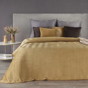 Narzuta welwetowa miodowa 200x220 cm pikowana w jodełkę metodą hot press SOFIA Eurofirany Premium