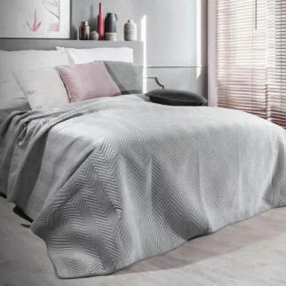 Narzuta welwetowa srebrna 230x260 cm pikowana w jodełkę metodą hot press SOFIA Eurofirany Premium