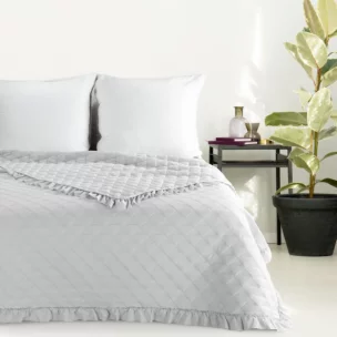 Narzuta srebrna 200x220 cm obszyta falbaną pikowana techniką hot press VANESA Eurofirany Classic