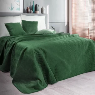 Narzuta welwetowa ciemnozielony 230x260 cm pikowana w jodełkę metodą hot press SOFIA Eurofirany Premium