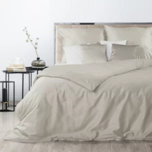 Pościel bawełniana 220x200 cm komplet 3 częściowy gładka kolor beżowy NOVA 3