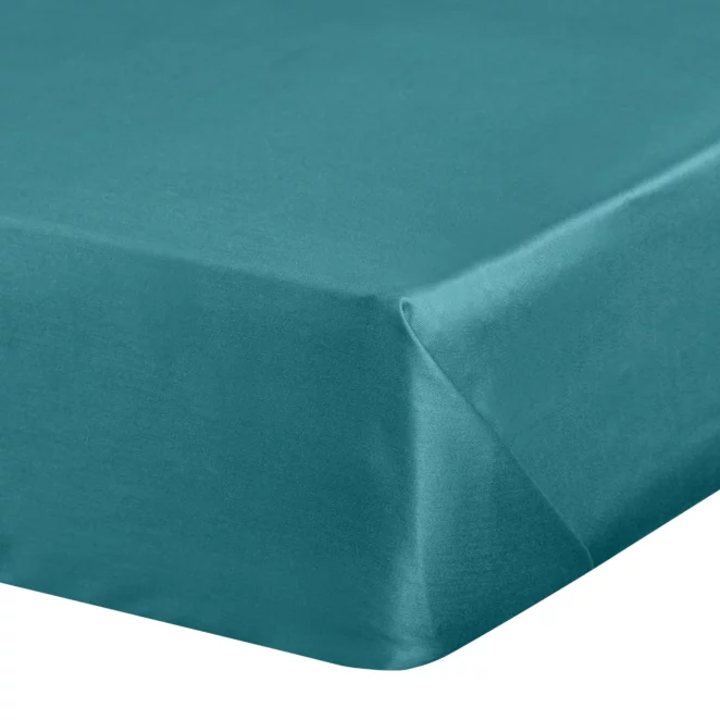 Prześcieradło gładkie bez gumki 180x210 cm z satyny bawełnianej kolor turkusowy 125 g/m2 NOVA