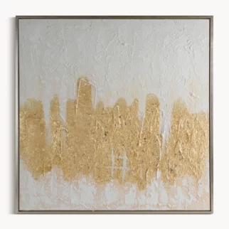 Obraz abstrakcja biało, złocisty ręcznie malowany na płótnie 80x80 cm ABSTRACT