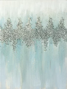 Obraz abstrakcja jasnoniebieski ręcznie malowany na płótnie, z drobnymi srebrnymi kamykami i brokatem 60x80 cm ABSTRACT
