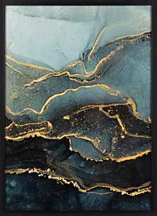 Obraz abstrakcja stalowo, złoty w czarnej ramie 53x73 cm