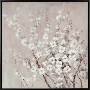 Obraz kwiatowy malowany na płótnie kwitnąca gałąź w czarnej ramie 60x60 cm BRANCH 1