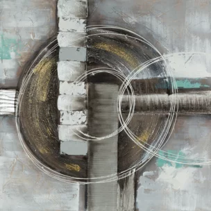 Obraz abstrakcja beżowo, turkusowy ręcznie malowany na płótnie 80x80 cm CIRCLE