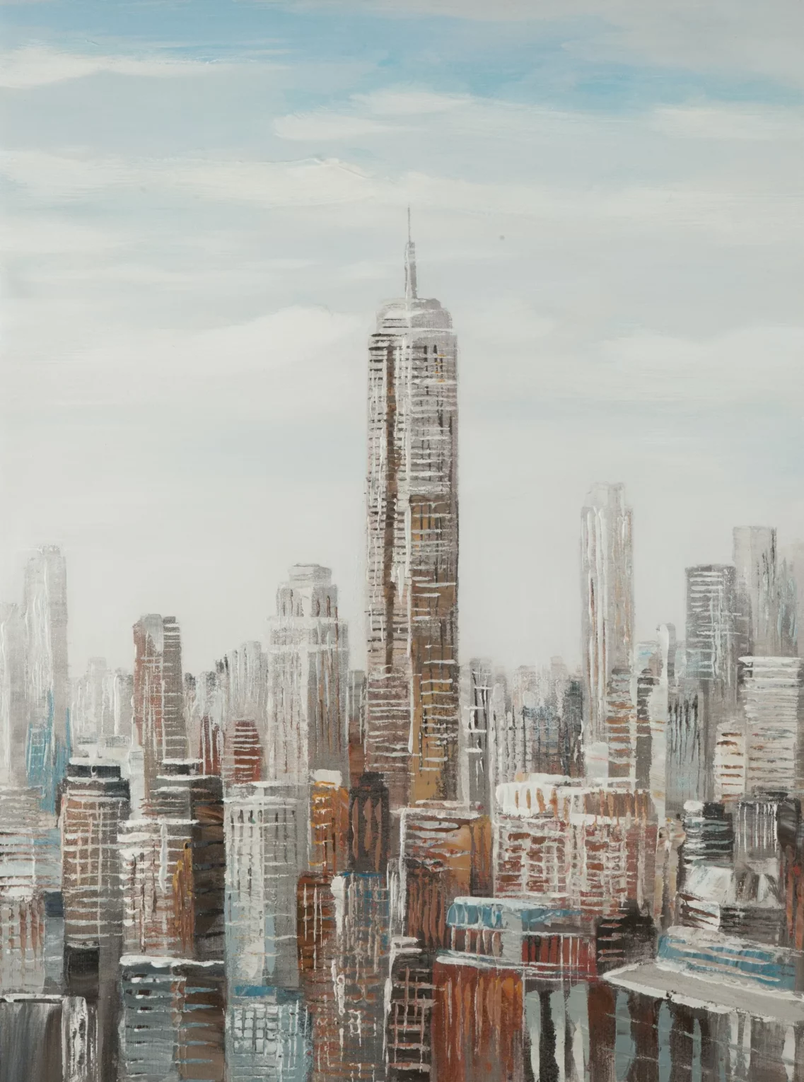 Obraz miasta beżowo, niebieska ręcznie malowany na płótnie pejzaż miejski 60x80 cm CITY