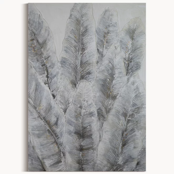 Obraz roślinny szary ręcznie malowany na płótnie 90x120 cm