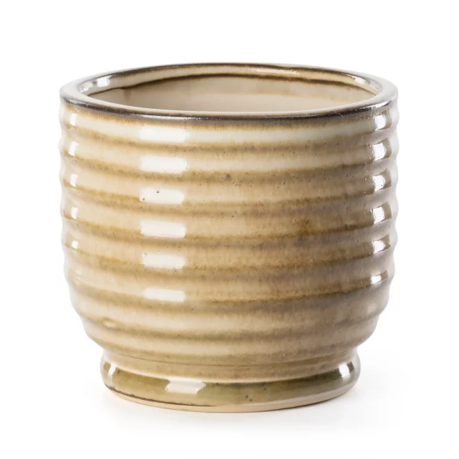 Osłonka ceramiczna jasnobrązowa z poziomymi prążkami średnica 14x13 cm BENA