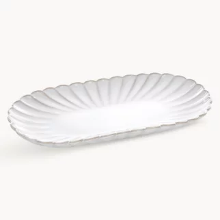 Patera ceramiczna dekoracyjna kremowo-beżowa z przecieranym wzorem w stylu eko 31x16x3 cm AVRIL