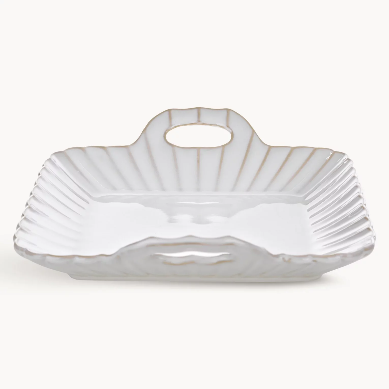Patera ceramiczna dekoracyjna kremowo-beżowa  z praktycznymi uchwytami w stylu eko 24x23x6 cm AVRIL