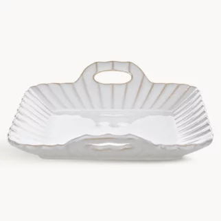Patera ceramiczna dekoracyjna kremowo-beżowa  z praktycznymi uchwytami w stylu eko 24x23x6 cm AVRIL