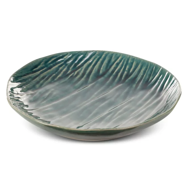 Patera ceramiczna dekoracyjna zielono-beżowa w stylu boho w prążki średnica 25x5 cm REA