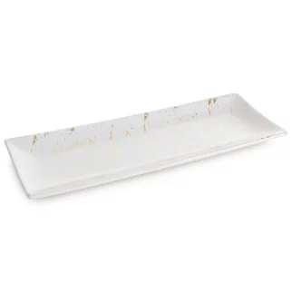 Patera ceramiczna  dekoracyjna biało-złota zdobiona przecieranym wzorem 38x14x4 cm ARIELA 2