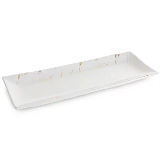 Patera ceramiczna  dekoracyjna biało-złota zdobiona przecieranym wzorem 38x14x4 cm ARIELA 2