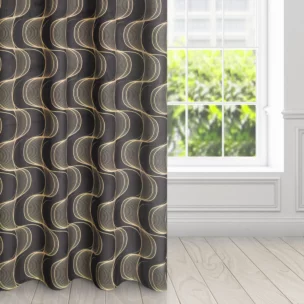 Zasłona czarno, beżowa z wzorem pionowych fal, z welwetu 140x250 cm przelotka - POLA