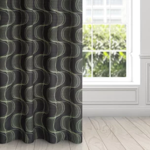 Zasłona czarno, zielona z wzorem pionowych fal, z welwetu 140x250 cm przelotka - POLA