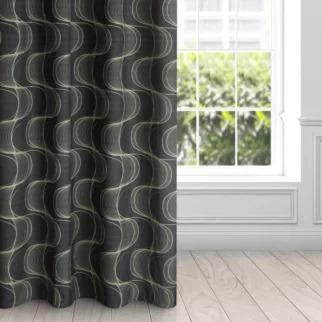 Zasłona czarno, zielona z wzorem pionowych fal, z welwetu 140x250 cm przelotka - POLA
