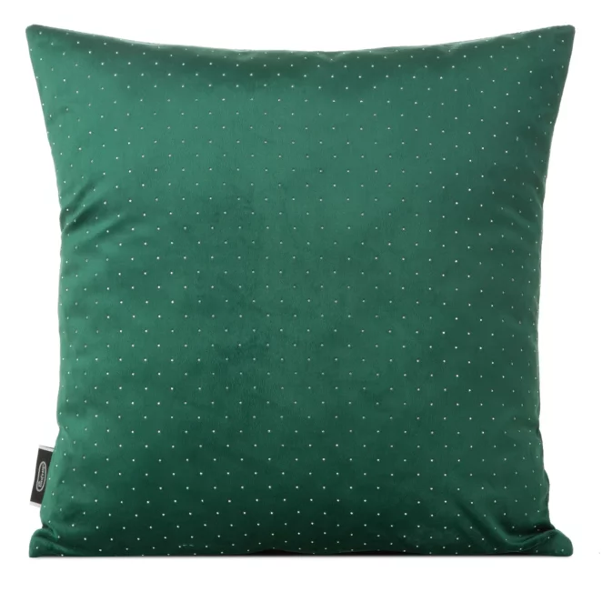 Poszewka na poduszkę 45x45 cm welwetowa kolor ciemnozielony zdobiona diamencikami ARIADNA