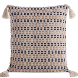 Poszewka na poduszkę 45x45 cm bawełniana kremowo granatowa z ozdobnymi chwostami na rogach BOHO