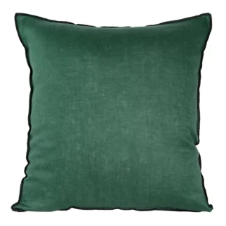 Poszewka na poduszkę 45x45 cm z naturalnej lnianej tkaniny obszyta czarną nicią zielona LEN