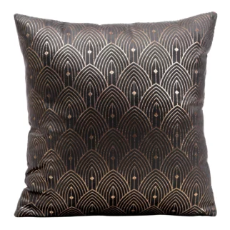 Poszewka na poduszkę 40x40 cm grafitowa ze złotym nadrukiem w stylu art deco AGNES DESIGN 91