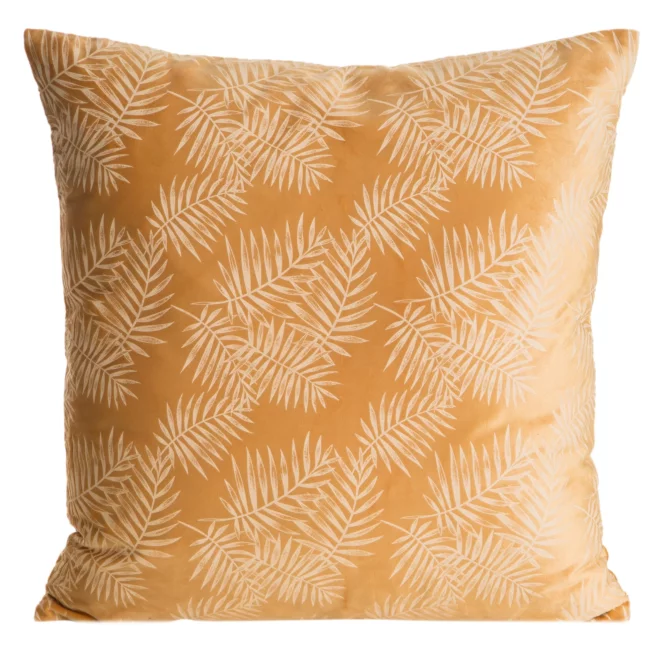 Poszewka na poduszkę 45x45 cm z miękkiego welwetu pomarańczowa z nadrukiem liści palmy VELVET 74 Eurofirany Premium