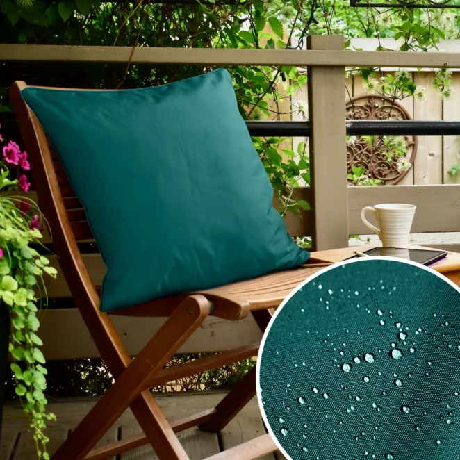 Poszewka na poduszkę 45x45 cm z gładkiej tkaniny wodoodpornej turkusowa idealna do ogrodu i na taras GARDEN 5