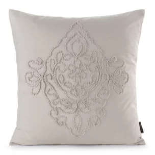 Poszewka na poduszkę 45x45 cm zdobiona ornamentową aplikacją beżowa MIRA