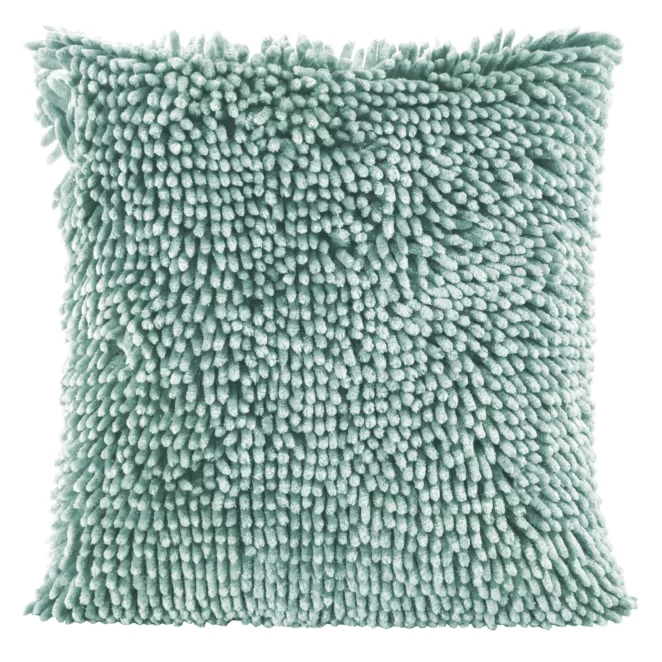 Poszewka na poduszkę 40x40 cm miętowa z długimi ozdobnymi frędzlami SHAGGY