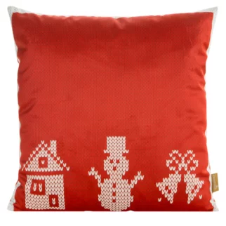 Poszewka na poduszkę 45x45 cm welwetowa czerwono, biała z motywem świątecznym NOEL