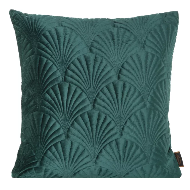 Poszewka na poduszkę 45x45 cm welwetowa, ciemnozielona pikowana, wzór w stylu art deco RIA 2 Eurofirany Premium