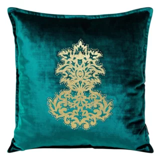 Poszewka na poduszkę 45x45 cm welwetowa, ciemnoturkusowa ze złotym ornamentem ROYAL 4