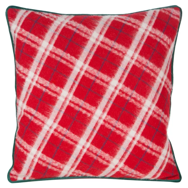 Poszewka na poduszkę 45x45 cm świąteczna czerwono, biała z motywem kraty i wypustką na brzegach GRID