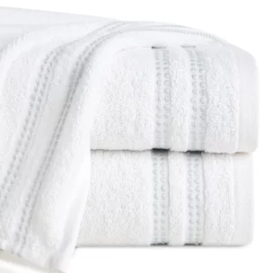 Ręcznik kąpielowy 50x90 cm bawełniany kolor biały z subtelną bordiurą w paseczki 500 g/m2 ALLY