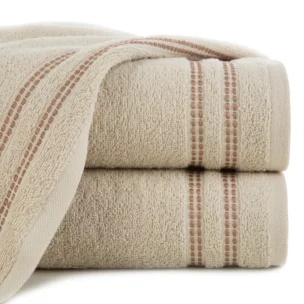 Ręcznik do rąk 30x50 cm bawełniany kolor beżowy z subtelną bordiurą w paseczki 500 g/m2 ALLY