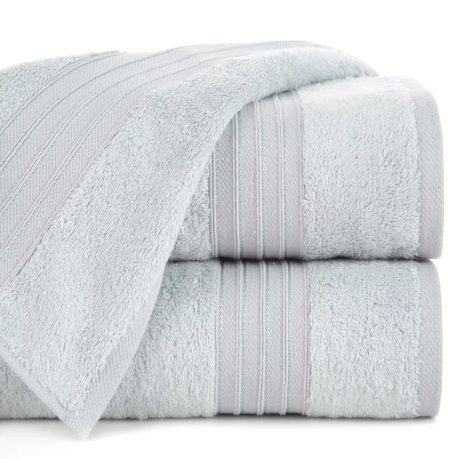 Ręcznik kąpielowy 50x90 cm bawełniany kolor srebrny zdobiony bordiura w paski 550 g/m2 AURA
