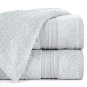 Ręcznik kąpielowy 50x90 cm bawełniany kolor srebrny zdobiony bordiura w paski 550 g/m2 AURA