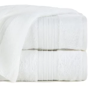 Ręcznik do rąk 30x50 cm bawełniany kolor biały zdobiony bordiura w paski 550 g/m2 AURA