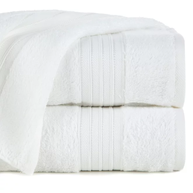 Ręcznik kąpielowy 50x90 cm bawełniany kolor biały zdobiony bordiura w paski 550 g/m2 AURA