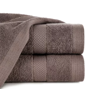 Ręcznik do rąk 30x50 cm bawełniany kolor jasnobrązowy z bordiurą w paseczki 500 g/m2 BARI