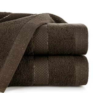 Ręcznik kąpielowy 50x90 cm bawełniany kolor ciemnobrązowy z bordiurą w paseczki 500 g/m2 BARI