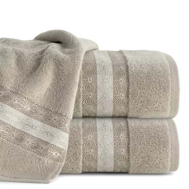 Ręcznik do rąk 50x90 cm bawełniany kolor beżowy z żakardową bordiurą 500 g/m2 MALIKA