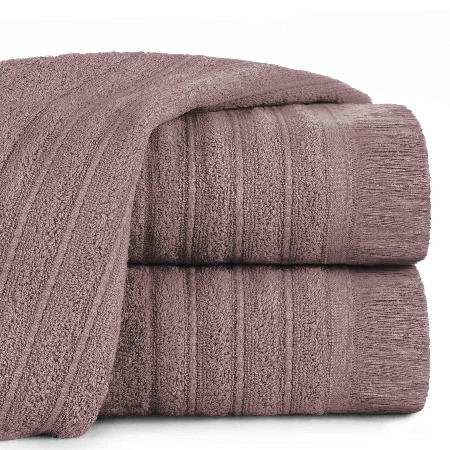 Ręcznik kąpielowy 50x90 cm bawełniany kolor brązowy w stylu boho z frędzlami 500 g/m2 MIRENA