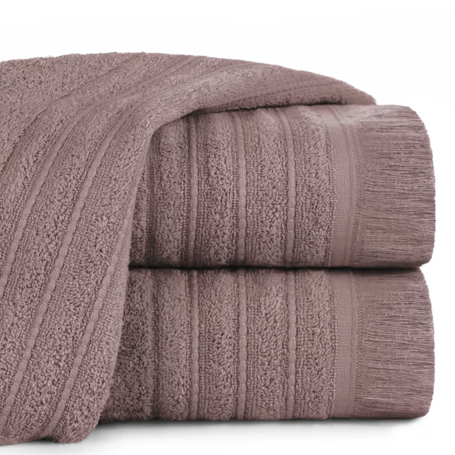 Ręcznik kąpielowy 50x90 cm bawełniany kolor brązowy w stylu boho z frędzlami 500 g/m2 MIRENA