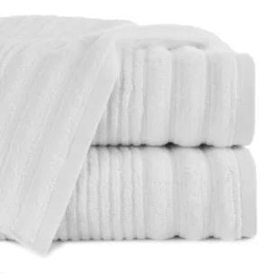 Ręcznik kąpielowy 50x90 cm bawełniany kolor biały bordiurą zero twist zdobiony paseczkami 400 g/m2 SAMMY