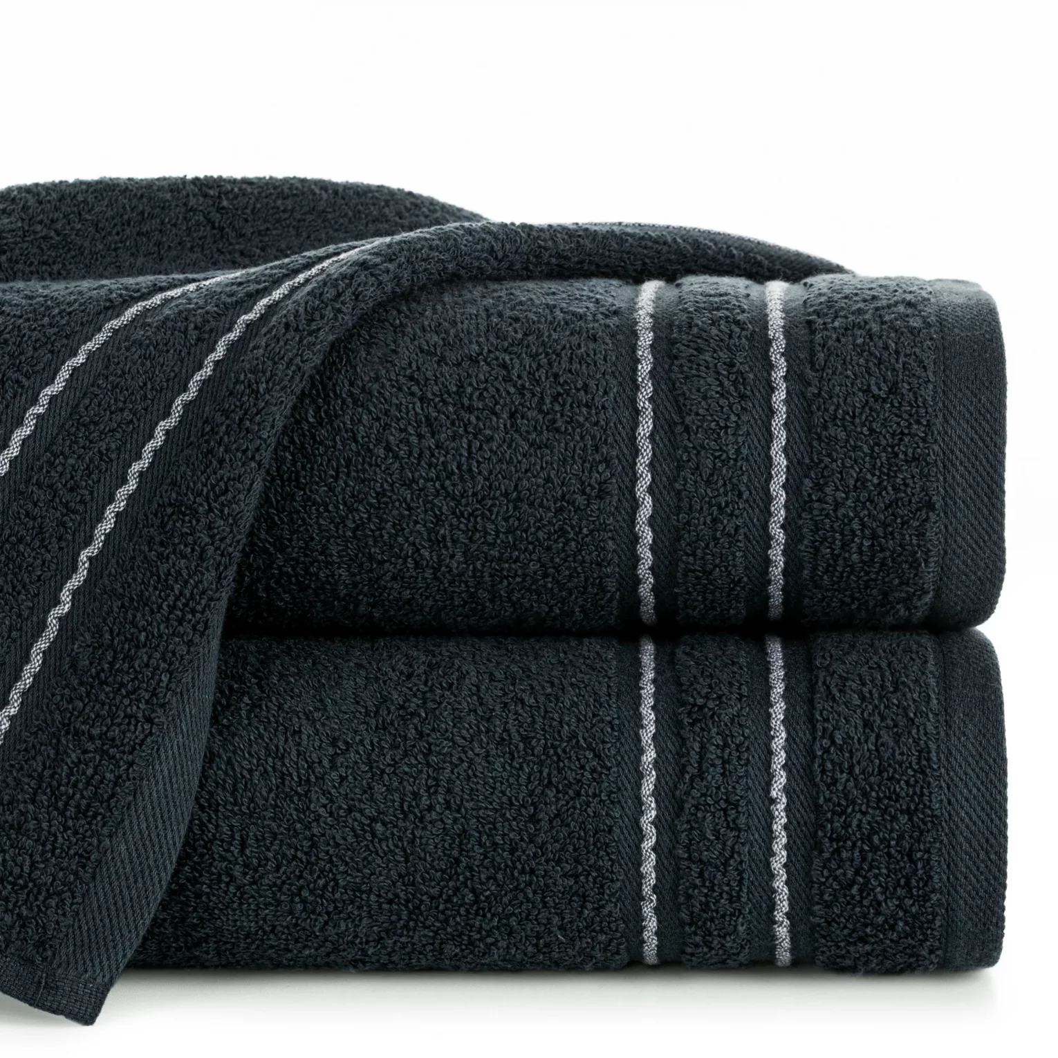 Ręcznik do rąk 30x50 cm bawełniany kolor granatowy zdobiony paseczkami 500 g/m2 EMINA